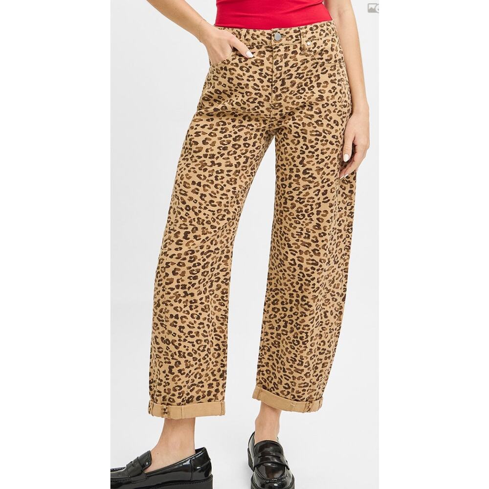 Risen SLOUCHY CROPPED BARREL PANTS WITH LEOPARD CUFFS
